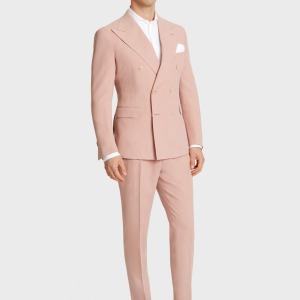 Costume croisé sur mesure en lin pur rose antique
 