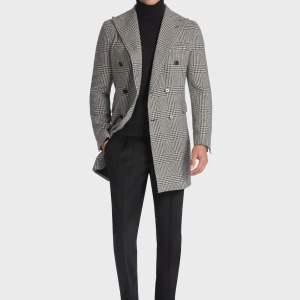 Cappotto in Principe di Galles Bianco e Nero Doppio Petto