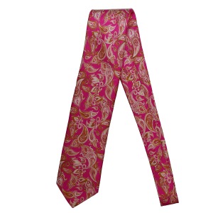 Cravatta sartoriale in seta premium, motivo paisley beige ispirato all'arte su fondo fucsia, fatta a mano in Italia

 