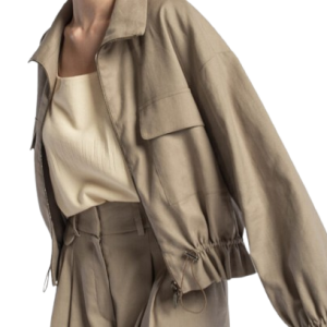 Giubbino Cropped Donna in Tessuto Naturale con Coulisse
 