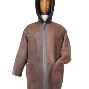  Cappotto Oversize in Shearling Marrone con Cappuccio e Zip Frontale a Doppio Cursore
 

 