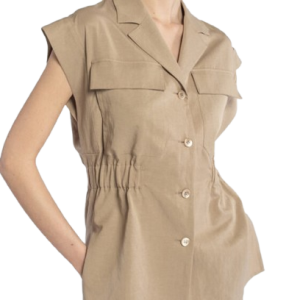 Camicia Senza Maniche Safari in Cotone-Lino con Coulisse
 