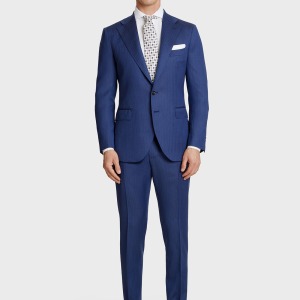 Tailored suit in 100% ocean blue herringbone wool
 