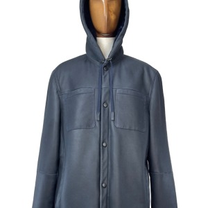 Gilet Homme en Bleu Shearling avec Hood, Tasche Soffietto et Bottoni Automatic