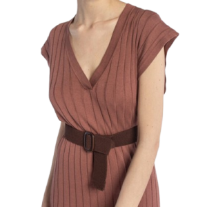 Knit dress with belt – Terracotta