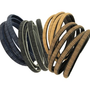 Leather half-round with natural wood and stitching